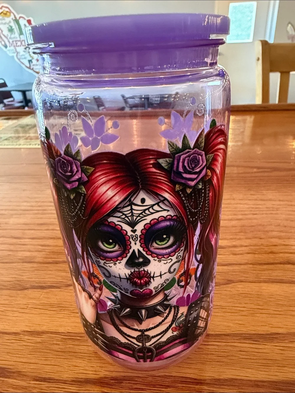 Purple Sugar Skull Gothic Plastic Cup 16oz